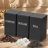 Jarrón de almacenamiento de hierro de tres piezas negro/beige, utilizado para almacenar tazas de té, azúcar y café en la cocina, adecuado para oficinas, almacenamiento en casa y comedor.
