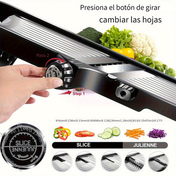 Picadora y Cortador de Verduras Manual TEMMYS con Cuchillas Ajustables de Acero Inoxidable - Rallador Multifuncional para Frutas, Papas, Tomates, Cebollas - Incluye Cepillo de Limpieza, , Esenciales de Cocina