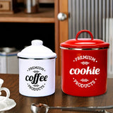 1pc Tarro de Galletas de Esmalte con Tapa Abatible, Reutilizable, Apto para Lavavajillas, Forma Redonda, Perfecto para Regalos de Navidad y Almacenamiento de Cocina