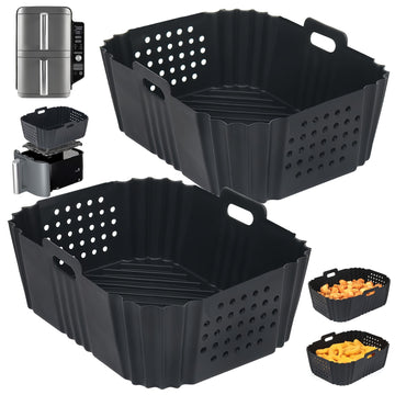 2pcs Revestimientos de Silicona para Freidora de Aire Ninja XL 9.5L & Modelos Dual - Accesorios Reutilizables para Canasta Antiadherentes Compatibles con AF400UK, AF451UK, Tower T17088 - Negro