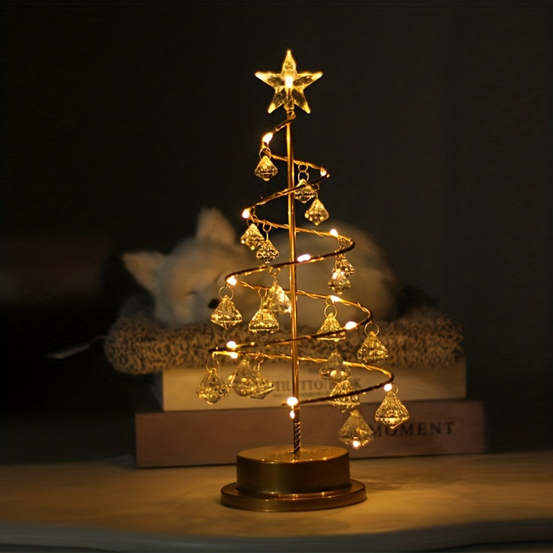 Lámpara navideña de árbol de Navidad, forma de lámpara colorida, lámpara de mesa con cristales de diamante para dormitorio, adorno navideño, ideal como regalo de cumpleaños, regalo de Pascua, para él o ella, sorpréndelo o sorpréndela