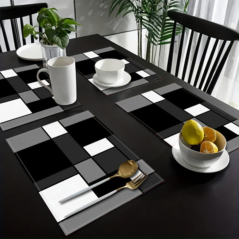 Juego de 2 a 6 piezas, individuales de poliéster en negro, blanco y gris, diseño geométrico, lavable a máquina, rectangular, ideal para comedor, bodas y decoración navideña