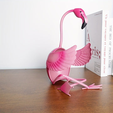 Soporte de vino de metal con forma de flamenco y soporte de vidrio - Creativo almacenamiento de botellas de vino rojo, diseño de ave divertido para decoración de escritorio, cocina y hogar, decoración única del hogar, diseño juguetón, construcción sólida.