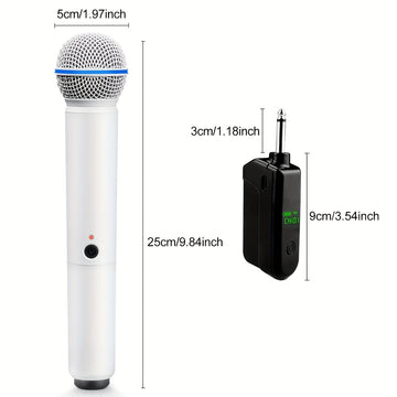 Micrófono blanco de Navidad Heikuding - Diseño blanco puro/pintado, inalámbrico 2.4GHz, USB y batería de litio recargable, clip y soporte, conector de 6,35 mm, compacto para decoración navideña y de vacaciones, decoración navideña, ideal para Navidad.
