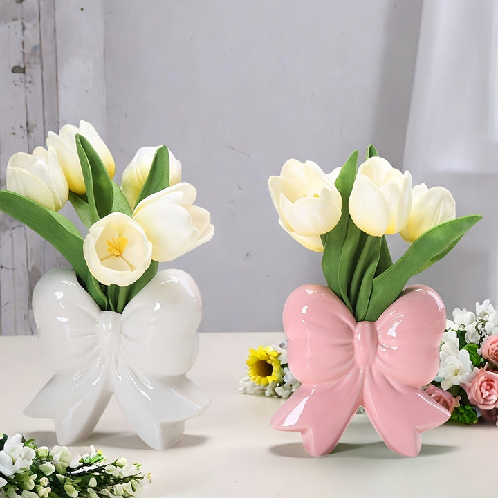 Jarrón Cerámico Elegante con Forma de Arco, Pieza Decorativa Estilo Europeo para Mesa