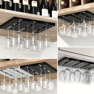 Soporte de 4 piezas con acabado pulido de plástico para copas de vino, perchero colgado sin perforación para secado y almacenamiento de copas de vino, soporte para estanterías/armarios para uso en cocina, bar y restaurante