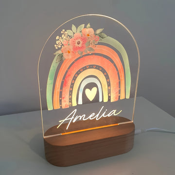 Linterna Nocturna Arcoíris Floral Personalizada con Brillo Ajustable, Alimentación USB, Estilo Moderno para Habitaciones de Niños y Guarderías
