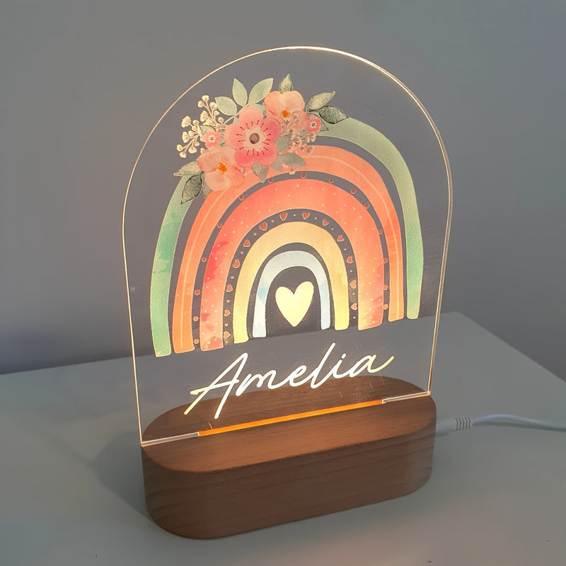 Linterna Nocturna Arcoíris Floral Personalizada con Brillo Ajustable, Alimentación USB, Estilo Moderno para Habitaciones de Niños y Guarderías