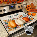 1pc Cubierta para Estufa de Acción de Gracias - con Letras Bendecidas, Revestimiento Antideslizante de Goma, Decoración de Cocina Otoñal para Estufas de Gas/Eléctricas, Diseño Floral de Calabaza en Naranja/Beige, Compatible con la Mayoría de Estufas - Fá