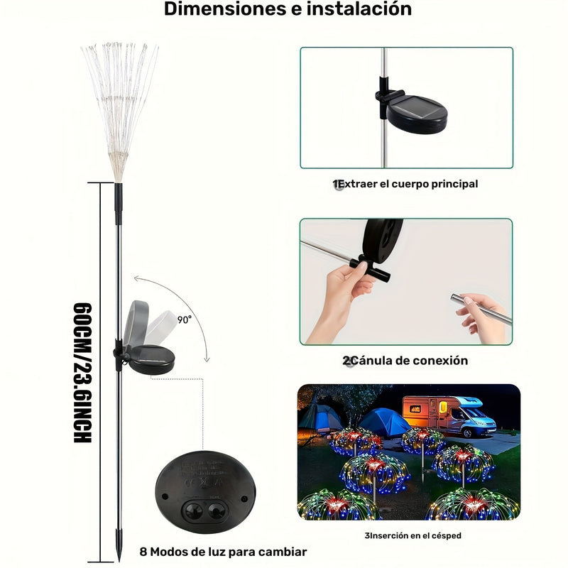 Luces de fuegos artificiales solares - 60/200/300/420 LED, IP65 y duraderas, 8 modos de luz, ideales para caravanas, patios, camping, bodas y decoraciones navideñas, iluminación festiva al aire libre | Diseño vibrante de fuegos artificiales | Luces solar