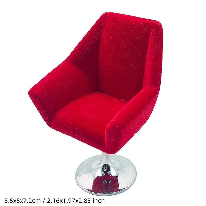 1:12 Modelo de muebles miniatura de lujo para casa de muñecas, sofá de felpa rojo, sillón de brazo