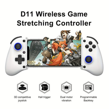 Controlador de juego móvil MAGIC BLOCK con joystick de efecto de campo, juego de palanca inalámbrica multiplataforma para inalámbrico 5.2, diseño ergonómico, prevención de tendinitis Turbo/Macro, palanca de juego telescópica de vibración dual (negro/blan