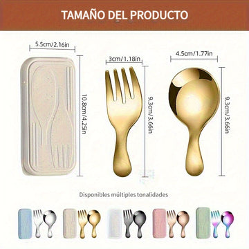 3pcs Portable Cutlery Set, Stainless Steel Short Handle Round Head Spoon Set, Mini Spoon and Fork Set, Boxed Stainless Steel Fork and Spoon Set, Small Round Spoon with Short Handle, Short Handle Round Head Spoon and Fork, Mini Ice Cream Spoon with Short