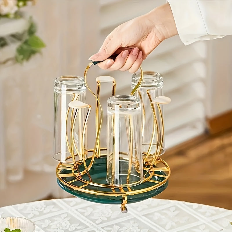 1 pieza, soporte de taza en forma de tambor europeo elegante - soporte de drenaje multifuncional de hierro dorado para almacenamiento de vasos y tazas de cocina, organizador de cocina | soporte de taza elegante | construcción de hierro