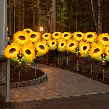 Luces solares decorativas con forma de girasol, 3 LED en tono amarillo, ideales para jardín, patio, césped, villa o camino