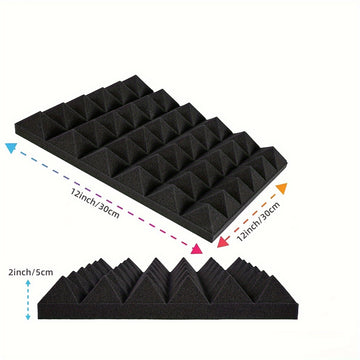 12 piezas de paneles acústicos HERTBER negros, 30x30x5 cm, retardantes de llama, alta densidad, diseño piramidal fácil de instalar para salas de conferencias, oficinas, estudios de entrenamiento, estudios de grabación y cines en casa, paneles modulares a