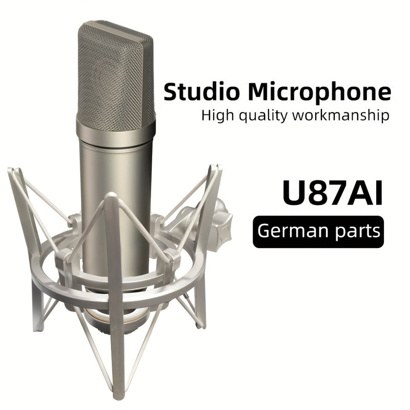 G-MARK U87ai Micrófono de Estudio Profesional Condensador - Micrófono USB Dorado con Soporte Antivibración y Filtro Anti-pop para Juegos, Transmisión en Vivo, Grabación Voz, Videollamadas - Diseño Ergonómico, Bajo Ruido, Compatible con Jack de Áudio de E