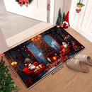 Tapete de puerta navideño de Papá Noel festivo - Tapete de poliéster lavable en máquina antideslizante con escena de chimenea acogedora para decoración navideña, perfecto para la entrada, tapete de decoración navideña | Diseño de chimenea acogedora | Tap