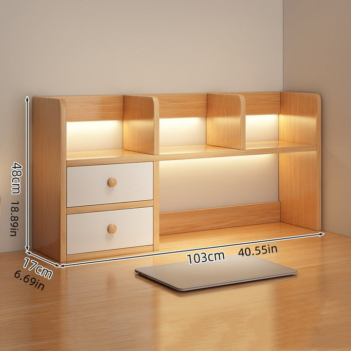 Un conjunto de estanterías para escritorio, ideal para organizar libros y otros artículos en tu escritorio de computadora, con una solución de almacenamiento versátil que se adapta bien a las estaciones de trabajo de computadora.