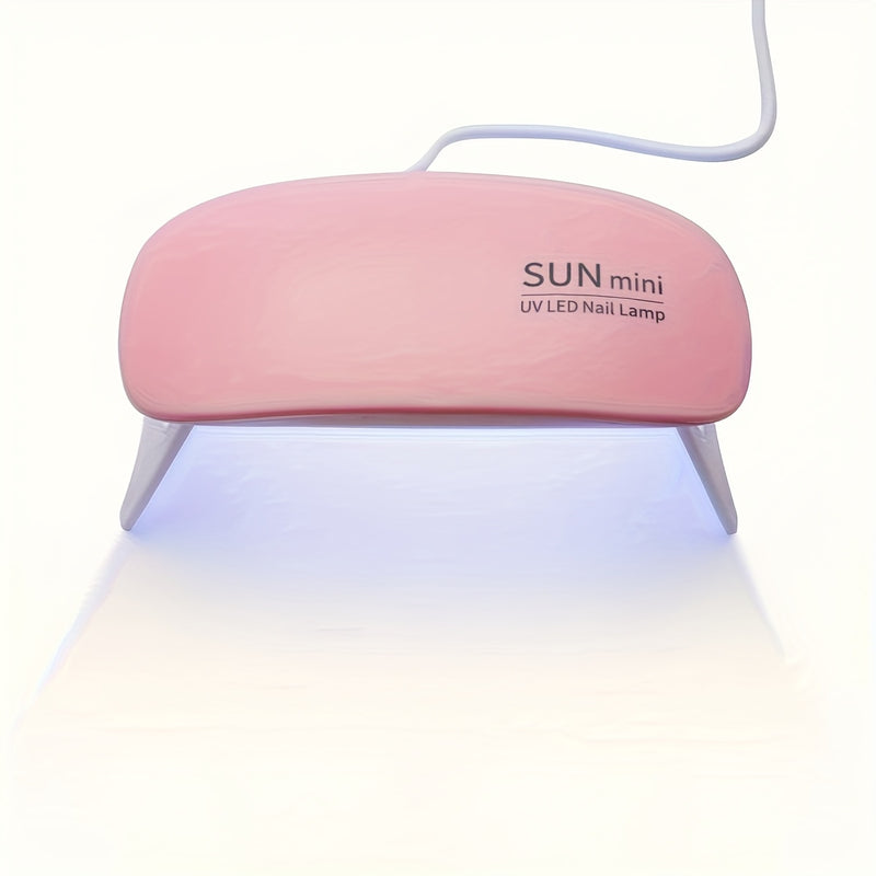 Lámpara de uñas portátil mini con 6 luces LED, color rosa y blanco, alimentación USB, diseño plegable, ideal para esmaltado en gel y secado, perfecta para cuidado de manos, pies y uñas