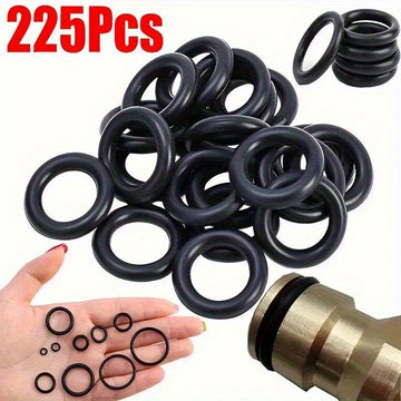 Juego de 225 piezas de anillos tóricos - Juntas de goma resistentes al aceite y al agua, varios tamaños para aplicaciones automotrices e industriales, incluye estuche resistente, elección de mecánicos para uso industrial | Tamaños surtidos | Estuche dura