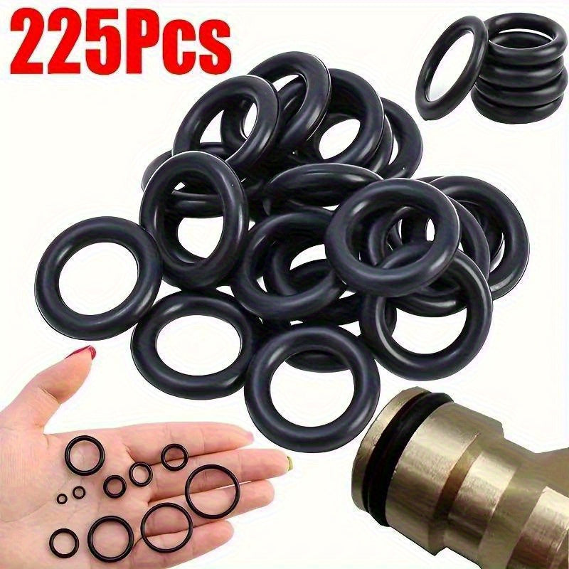Juego de 225 piezas de anillos tóricos - Juntas de goma resistentes al aceite y al agua, varios tamaños para aplicaciones automotrices e industriales, incluye estuche resistente, elección de mecánicos para uso industrial | Tamaños surtidos | Estuche dura