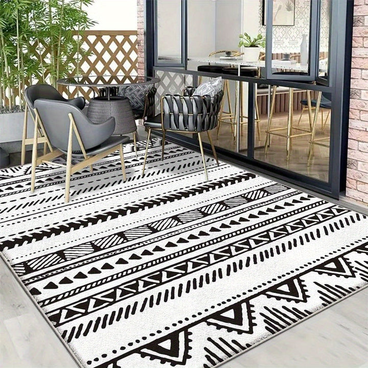 Alfombra de Terciopelo/853g/m² Poliéster Lujo Ligero Minimalista con Patrón Geométrico para Balcón y Jardín, Ultra Suave Antideslizante Toque Francés, Experiencia de Elegancia Sofisticada en Crema, Diseño Moderno a Rayas, Lavable a Máquina Tejido Plano L