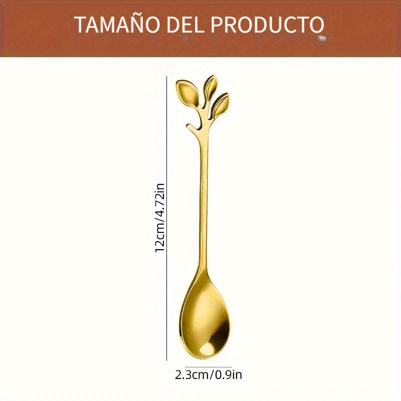Juego de 10 cucharas para postres de acero inoxidable, diseño elegante de hoja, cucharitas para café, utensilios minimalistas para frutas y postres, ideal para fiestas y celebraciones, regalo para el Día de la Madre, Pascua, renovación primaveral, reunio