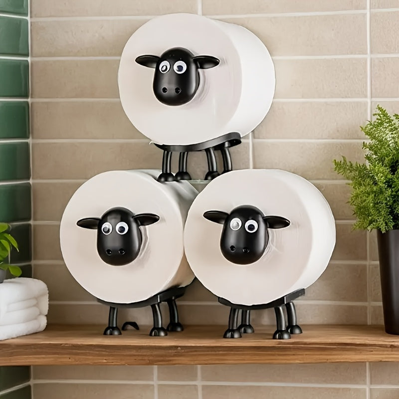 1 pieza, soporte de papel higiénico de oveja linda impresa en 3D - Diseño de oveja negra y blanca encantador, soporte de toallas de baño, perfecto para el Día de San Valentín y el Día de las Brujas, decoración de baño y accesorios.