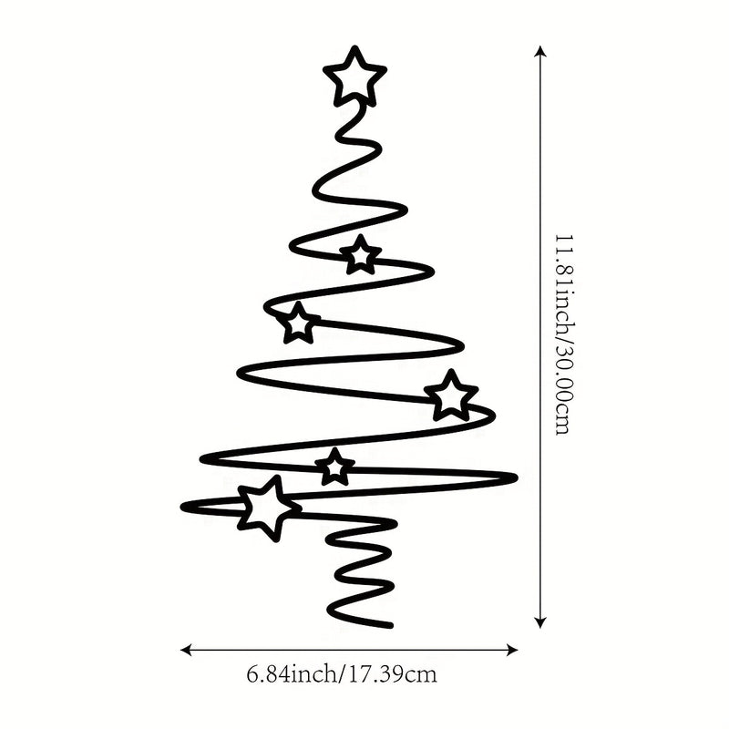 Arte de pared de árbol de Navidad de metal - Decoración navideña no eléctrica para interiores y exteriores, elegante árbol de metal negro con adornos de estrellas, perfecto para sala de estar, patio o jardín, decoración de pared de Navidad.