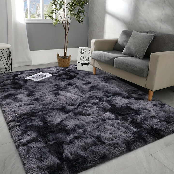 1pc Alfombra de Pelo Largo CozyHome Gris Oscuro Teñido de Unión, Alfombra de Poliéster Suave y Peluda para Dormitorio, Sala de Estar, Decoración Navideña Festiva, Rectangular, Solo Limpieza en Seco