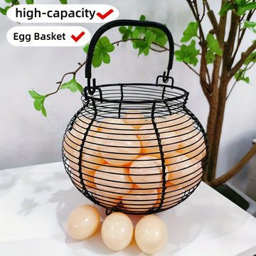Cesta de huevos de malla metálica negra con capacidad para 50 huevos, con asas - Almacenamiento portátil y fácil de limpiar para huevos y patos, ideal para estilos de granja y recolección de huevos al aire libre, soporte para huevos.