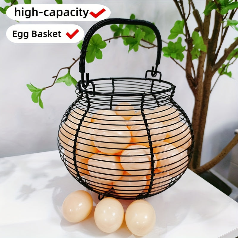 Cesta de huevos de malla metálica negra con capacidad para 50 huevos, con asas - Almacenamiento portátil y fácil de limpiar para huevos y patos, ideal para estilos de granja y recolección de huevos al aire libre, soporte para huevos.