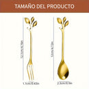 Juego de 12 cucharas doradas de acero inoxidable para café y postres, con decoración de hojas, superficie pulida y aptas para lavavajillas