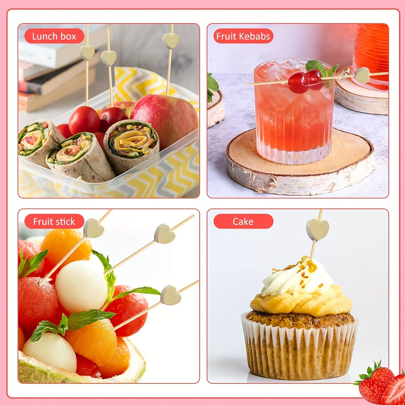 100 Palillos para Aperitivos, Palillos de Bambú para Cócteles, Palillos para Comida en Forma de Corazón, Palillos para Cócteles Cromo Dorado de 4.7 Pulgadas de Largo, Palillos para Frutas, Palillos para Barbacoa para Fiestas de Buffet en Casa y Restauran