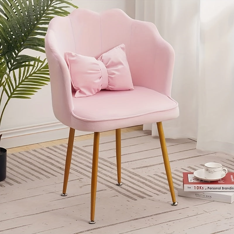 Silla de comedor de terciopelo contemporáneo de 1 pieza con cojín de lazo - Marco de metal, cojín de esponja, respaldo sólido, no necesita electricidad, uso en suelos duros y cocina, decoración elegante del hogar, muebles de comedor, diseño de lazo, cons