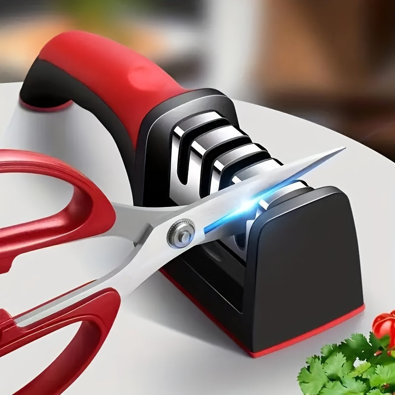 Afilador de cuchillos y tijeras 4 en 1: Afilador de cuchillos eléctrico de mano con 4 configuraciones gruesas para uso doméstico en la cocina