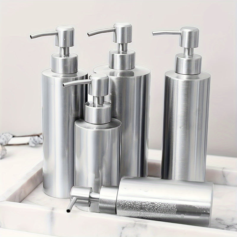 Botella de dispensador vacía de acero inoxidable, botella de dispensador recargable con bomba para loción, gel de ducha, champú y acondicionador, accesorios de baño de hotel