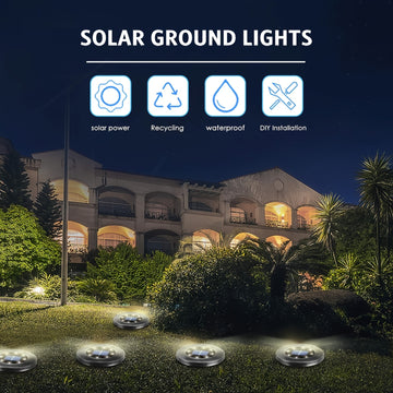 12/8 piezas de luces solares geográficas, 12 luces de disco solares LED, luz blanca, accesorios de iluminación para jardín, ideales para césped, patio, terraza, balcón y aceras