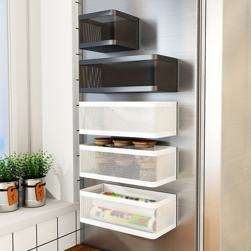 1pc Soporte Magnético de Almacenamiento Lateral para Refrigerador de Cocina, Cesta Colgante para Hueco de Placa