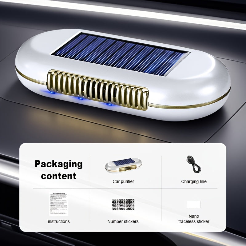 1pc Purificador de Aire Solar para Coche, Eficacia de 7 Días en la Purificación del Aire, Eliminación de Olores y Desinfección, Generador de Ozono con Función de Estacionamiento Automático, Carga Solar, Matrícula
