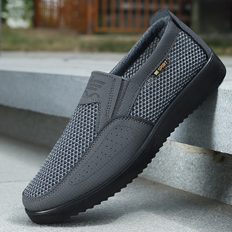 Zapatillas Casuales de Negocios para Hombre, Zapatillas Slip-On - Malla Ligera y Material PU Transpirable, Adecuadas para Senderismo al Aire Libre, Entrenamiento y Uso Diario en Todas las Estaciones - Estilo Urbano Gris/ con Suela de PVC, Diseño Moderno