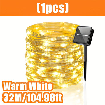 32.0 metros 300 luces de hada solares LED, 8 modos luces de cadena para exteriores para jardín, patio, árbol, Navidad, boda, RV, Halloween, Ramadán - Luces eléctricas portátiles solares IP54 para exteriores, iluminación de jardín | Iluminación festiva |