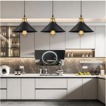 Conjunto de 3 lámparas colgantes de lujo nórdico retro moderno - luminaria de techo, instalación semienterrada, pantalla metálica desmontable, adecuada para mostrador de bar, comedor, cocina, sala de estar, hotel y otra iluminación comercial (sin bombill