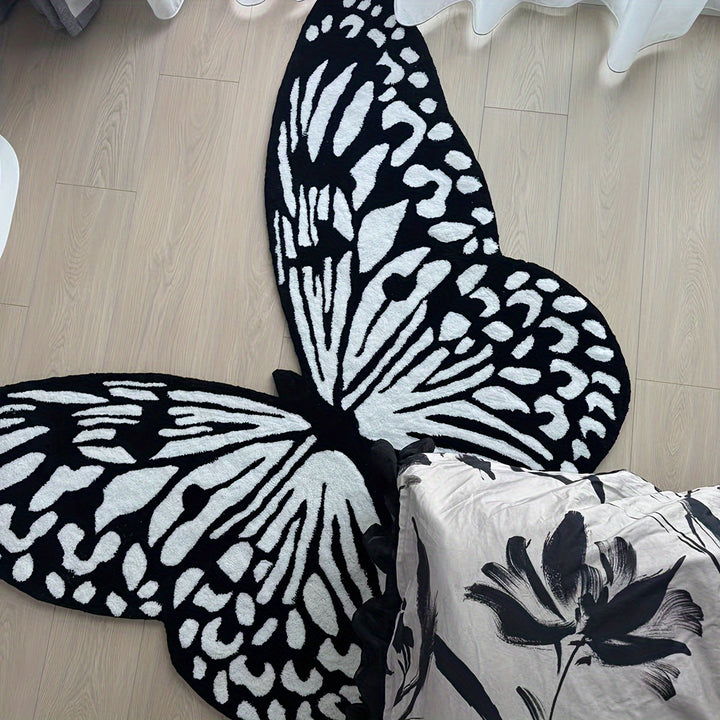 Alfombra de área tejida en forma de mariposa - Alfombra de área de poliéster antideslizante, ligera y lavable con respaldo de goma - Solo lavado a mano, forma irregular - Ideal para sala de estar, dormitorio, cocina, baño, lavadero, pasillos, salas de ju