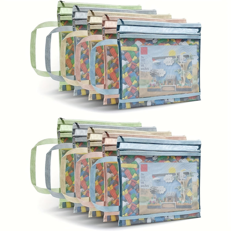 Paquete de 10 bolsas de cremallera de malla colorida con dos capas, ideales para organizar y almacenar libros, con material transpirable y transparente, perfecto para el nuevo semestre y las preparaciones para regresar a la escuela.