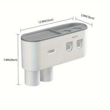 Soporte de Pared para Cepillos de Dientes con Dispensador Automático - 6 Ranuras, Vasos Magnéticos, Cajón para Cosméticos y Bandeja de Almacenamiento - Organizador de Baño Elegante en Negro