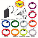 Juego de 12 piezas de cable EL luminoso, cable EL luz fría, cadena de luz ambiental decorativa DIY, accesorios de baile fluorescentes, cable fluorescente LED.