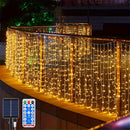 Luces de cascada con energía solar AMill - 59.98 metros x 7.19 metros, 216 luces LED, 8 modos con control remoto, perfectas para jardín, balcón, decoración de cumpleaños y bodas