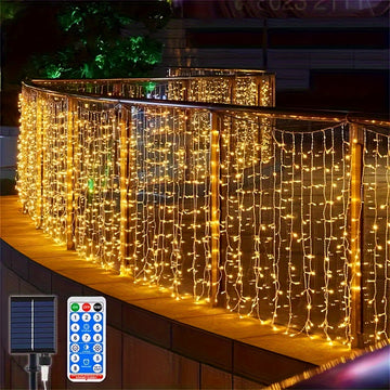 Luces de cascada con energía solar AMill - 59.98 metros x 7.19 metros, 216 luces LED, 8 modos con control remoto, perfectas para jardín, balcón, decoración de cumpleaños y bodas